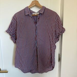 XiRENA Striped Short-Sleeve Button Shirt - Blue & Maroon